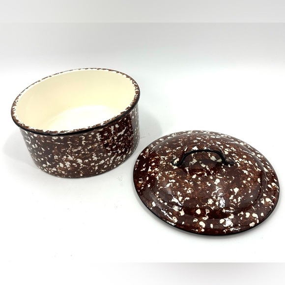 Stangl Town & Country Covered Casserole Dish Lid Soup Pot Brown Sponge Round 8in - Picture 3 of 9